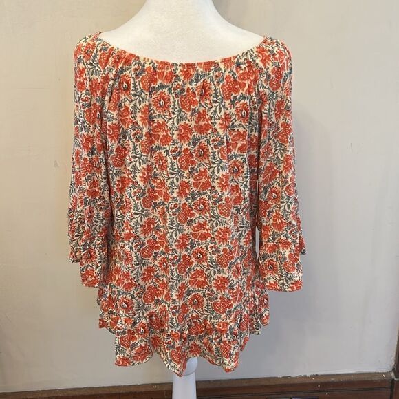Style & Co vintage orange floral peplum blouse Size PXL - Picture 6 of 10